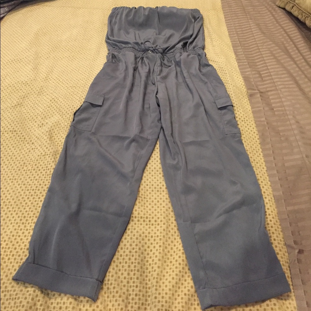 New York & Company Slate Blue Strapless Jumpsuit